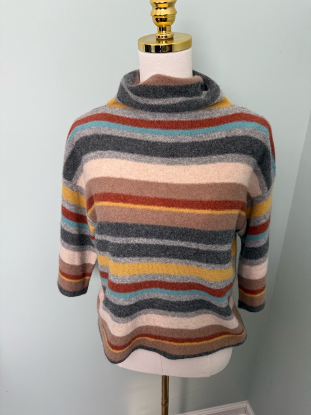 Cullen 100% Cashmere Multicolor Striped Turtleneck Sweater‎ Luxury Knit Small S - Picture 2 of 7